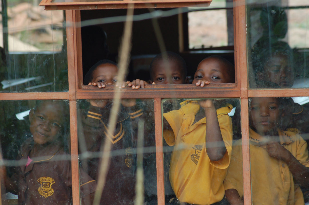 Swaziland schoolboys in window 