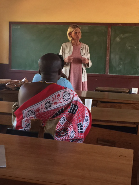 SPARK U founder Mary Matheson speaking to teachers at Emvembili Central Primary School in Swaziland, Africa